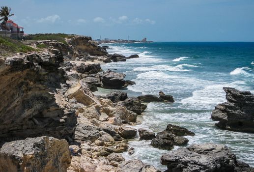 2008, Photo taken on: June 24th, Rugged coastline on the small Island of Isle Mujeres in Mexico.