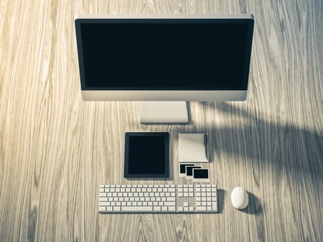 High angle view of a setting table of business workplace, shot in office, home work space