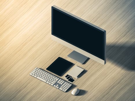 High angle view of a setting table of business workplace, shot in office, home work space