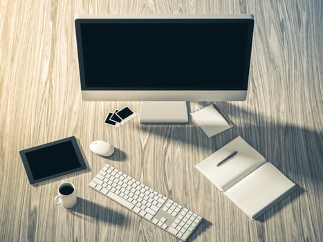 High angle view of a setting table of business workplace, shot in office, home work space