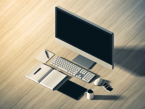 High angle view of a setting table of business workplace, shot in office, home work space