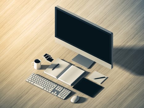 High angle view of a setting table of business workplace, shot in office, home work space