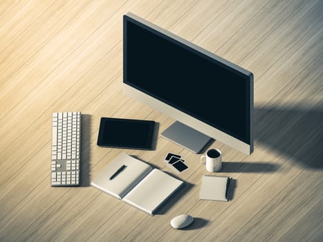 High angle view of a setting table of business workplace, shot in office, home work space