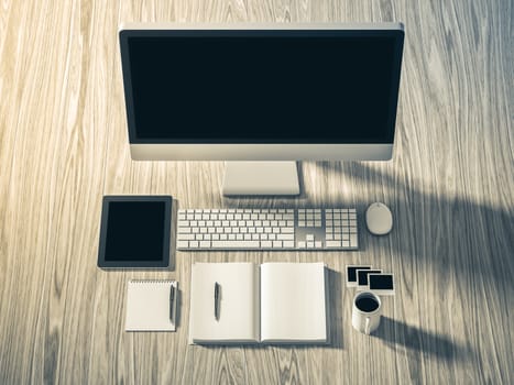 High angle view of a setting table of business workplace, shot in office, home work space