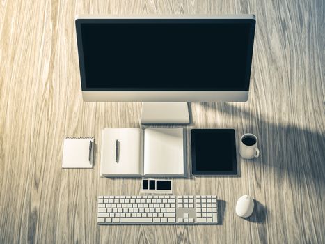 High angle view of a setting table of business workplace, shot in office, home work space