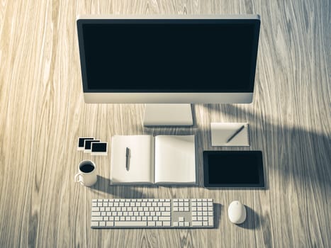 High angle view of a setting table of business workplace, shot in office, home work space