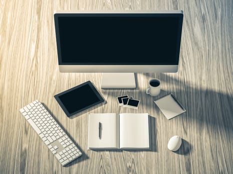 High angle view of a setting table of business workplace, shot in office, home work space