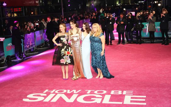 UK, London: Leslie Mann, Dakota Johnson, Alison Brie, Rebel Wilson pictured at How to be single European film premiere at Leicester Square, London on February 9, 2016.