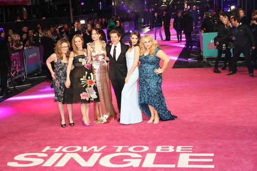 UK, London: Dana Fox, Leslie Mann, Dakota Johnson, Christian Ditter, Alison Brie, Rebel Wilson pictured at How to be single European film premiere at Leicester Square, London on February 9, 2016.