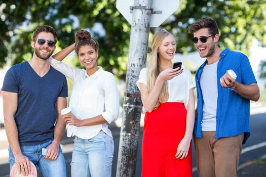 Hip friends spending time together outdoors