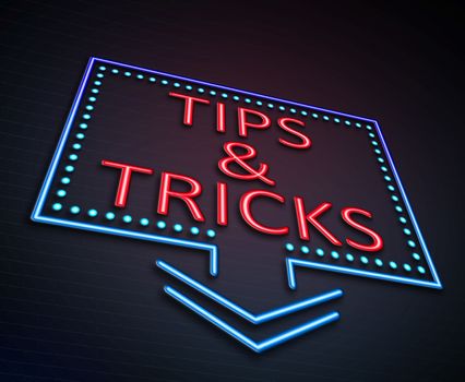 Illustration depicting an illuminated neon sign with a tips and tricks concept.