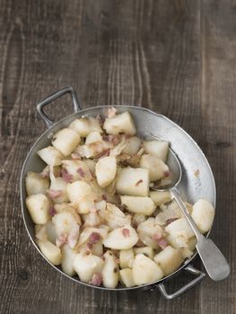 close up of rustic german pan fried potato bratkartoffeln