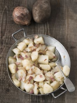 close up of rustic german pan fried potato bratkartoffeln