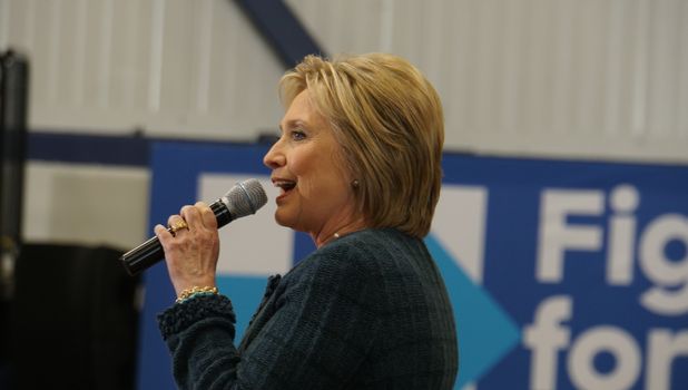 USA, Portsmouth: Hillary Clinton addresses supporters during a campaign event in Portsmouth, New Hampshire on February 6, 2016. Despite her efforts, Clinton would subsequently lose the New Hampshire primary to Democratic opponent Bernie Sanders on February 9.