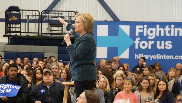 USA, Portsmouth: Hillary Clinton addresses supporters during a campaign event in Portsmouth, New Hampshire on February 6, 2016. Despite her efforts, Clinton would subsequently lose the New Hampshire primary to Democratic opponent Bernie Sanders on February 9.