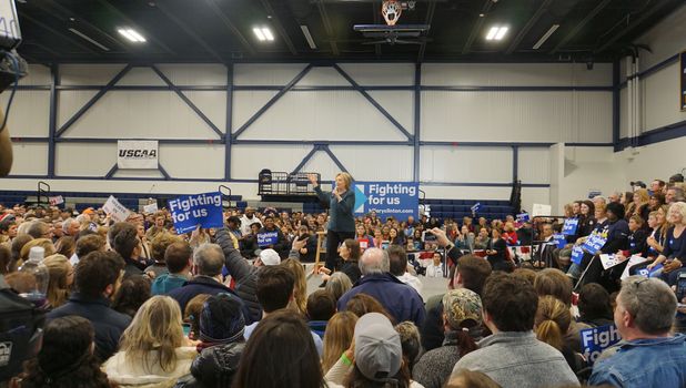 USA, Portsmouth: Hillary Clinton addresses supporters during a campaign event in Portsmouth, New Hampshire on February 6, 2016. Despite her efforts, Clinton would subsequently lose the New Hampshire primary to Democratic opponent Bernie Sanders on February 9.