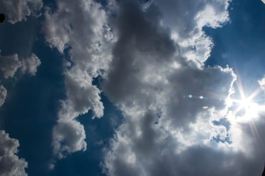 Tropical blue sky with sun and clouds in the afternoon