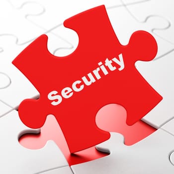 Privacy concept: Security on Red puzzle pieces background, 3d render