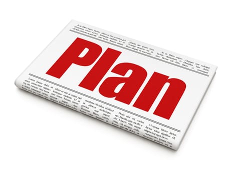 Business concept: newspaper headline Plan on White background, 3d render