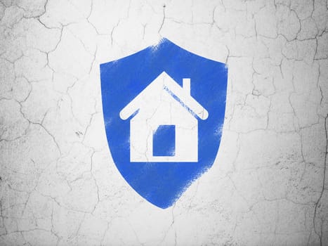 Finance concept: Blue Shield on textured concrete wall background