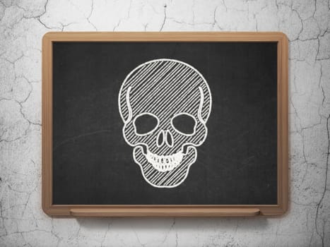 Healthcare concept: Scull icon on Black chalkboard on grunge wall background