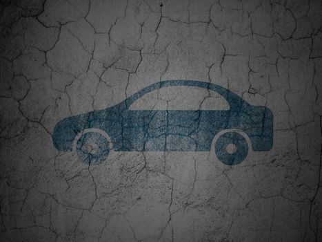 Travel concept: Blue Car on grunge textured concrete wall background