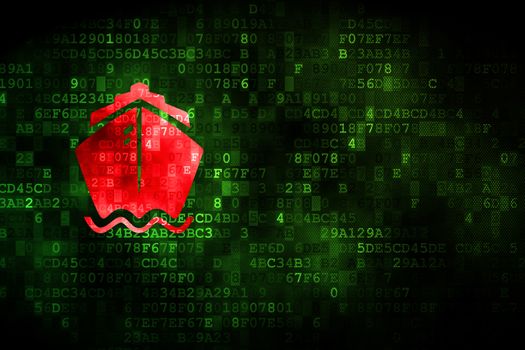 Travel concept: pixelated Ship icon on digital background, empty copyspace for card, text, advertising