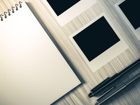 High angle view of a setting table of business workplace, shot in office, home work space