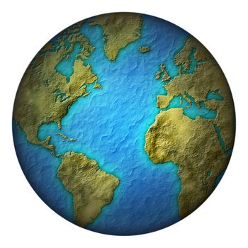 Digital llustration of the earth with green land and blue seas. Includes a clipping path.