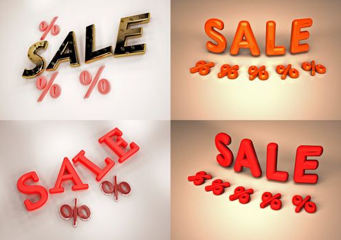 Set of pictures dimensional inscription of SALE and percents near it.