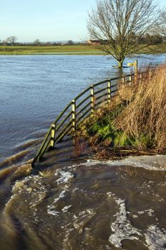 Flooded farmland in North Yorkshire in the northeast of England.