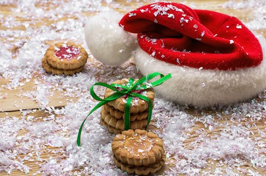 fragrant Christmas cookies on the background of decorated Christmas ornaments 