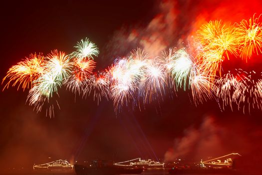 Salute, fireworks above the bay.