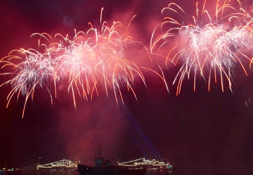 Salute, fireworks above the bay.