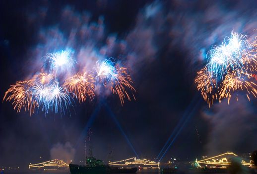 Salute, fireworks above the bay.