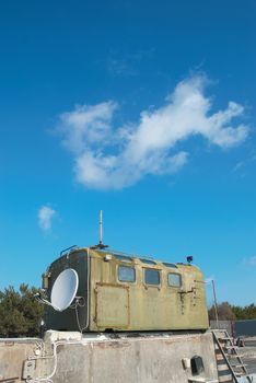 Russian military khaki colored booth with antenna