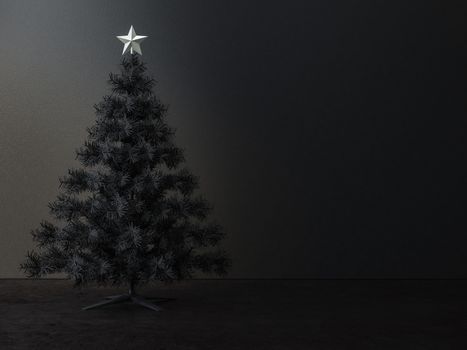 Decorated christmas tree in dark  room