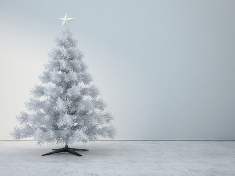 Decorated white christmas tree in white room