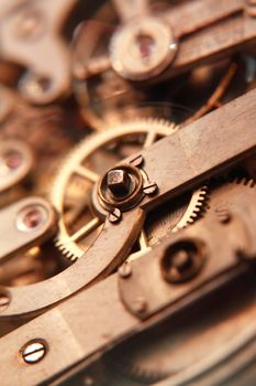Industrial concept. Closeup of old pocket watch mechanism