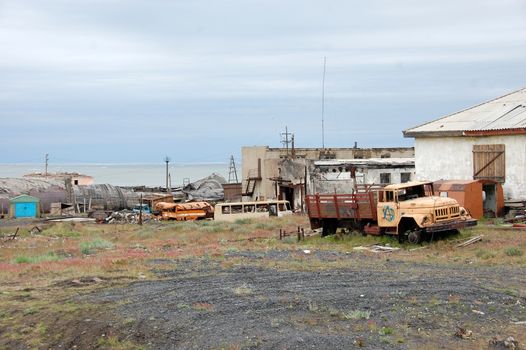 Abandoned industrial area at Arctic town Pevek, Chukotka, Russia