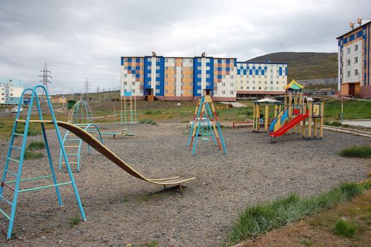 Playground at Arctic town area, Pevek, Chukotka, Russia