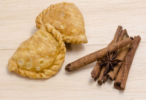 curry puff on wood background