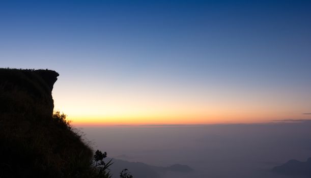 Sun rise at phu chi fa cliff chiang rai Thailand