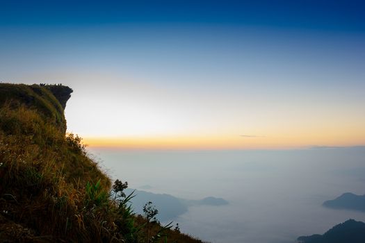 Sun rise at phu chi fa cliff chiang rai Thailand