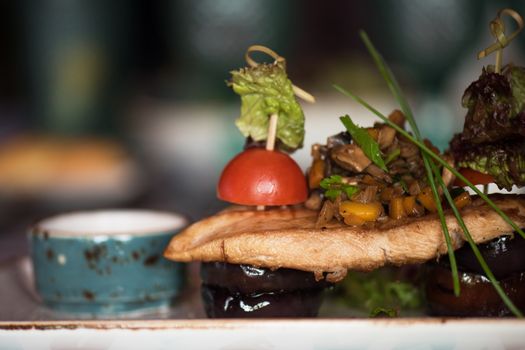 barbequed pork chops with roasted mushroom 