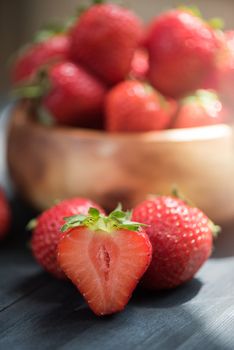 Fresh ripe strawberry in a glass