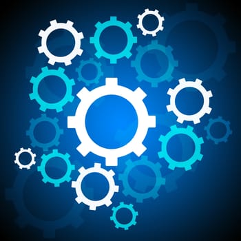 Abstract blue background with white mechanical gears
