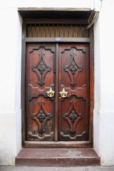 Old wooden door at Stone Town the capital of Zanzibar island East Africa. Zanzibar