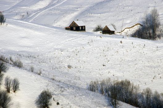 Sunrise in winter mountains . Sunrise in Carpathian Mountains, Ukraine