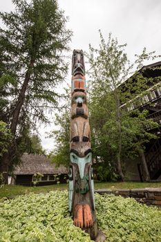 A totem pole in Glacier National Park shows popular and important wildlife in the region.
